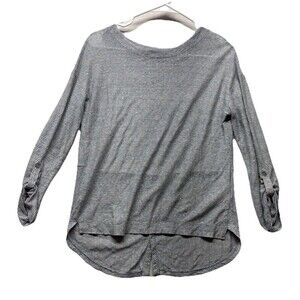 Adrienne Vittadini Size XS Boatneck 100% Linen Stripe Tab Sleeve Knit Tee